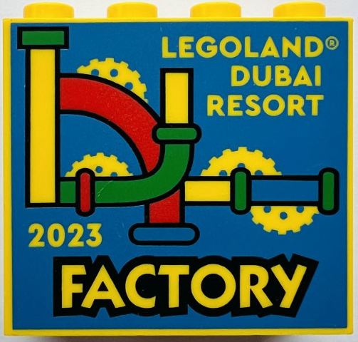 Lego Brick 2 x 4 x 3 with LEGOLAND Dubai Resort 2023 Factory Pattern / Yellow
