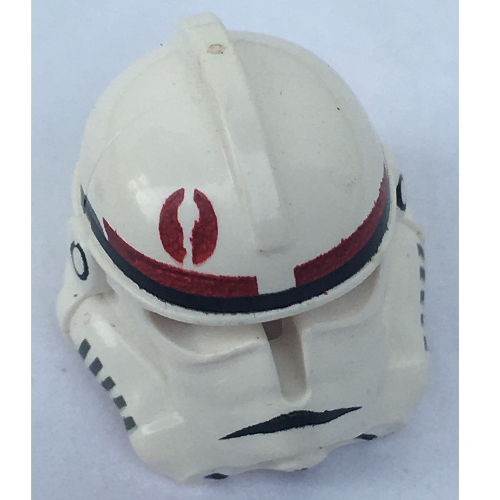 Lego Helmet Clone Trooper Phase 2, Open Front, Dark Red Markings Print / White