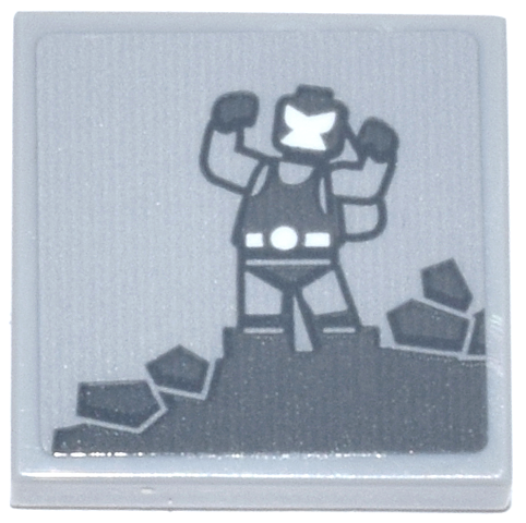 Lego Tile 2 x 2 with Dark Bluish Gray Bane Minifigure on Broken Rocks, White Face and Belt Pattern (Sticker) - Set 76271
