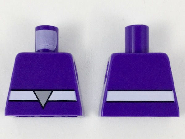 Lego Torso with White Belt and Light Bluish Gray Triangle Buckle Pattern / Dark Purple