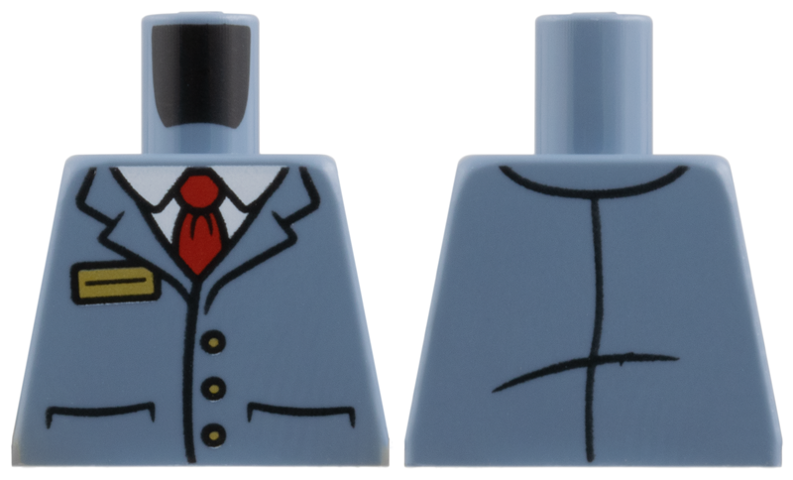 Lego Torso Vest with 3 Gold Buttons and Badge over White Shirt and Red Tie Pattern / Sand Blue