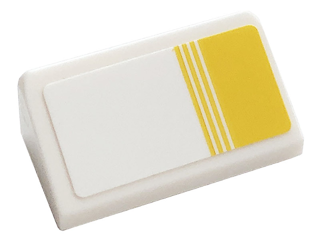 Lego Slope 30 1 x 2 x 2/3 with Yellow Stripes Pattern Model Right Side (Sticker) - Set 76897 / White