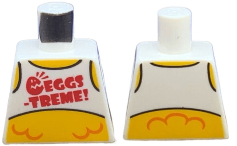 Lego Torso Vest, Feathers, Red 'EGGS-TREME!' Pattern / White
