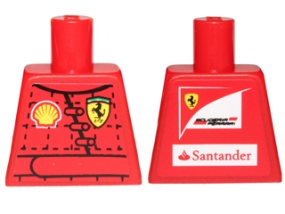 Lego Torso Racing Suit with Ferrari and Shell Logos on Front, Scuderia Ferrari and Santander Logos on Back Pattern (Stickers) / Red