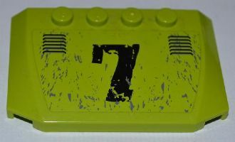 Lego Wedge 4 x 6 x 2/3 Triple Curved with Black '7', Vents and Splatters Pattern (Sticker) - Set 8707 / Lime