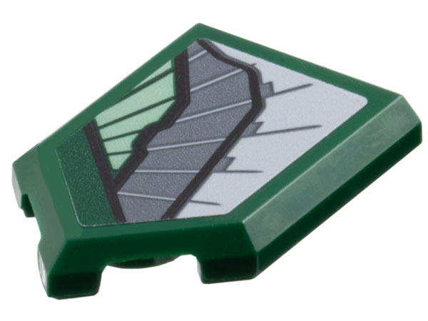 Lego Tile, Modified 2 x 3 Pentagonal with Sand Green, Dark Bluish Gray and Light Bluish Gray Wing Armor Pattern Model Left Side (Sticker) - Set 76292