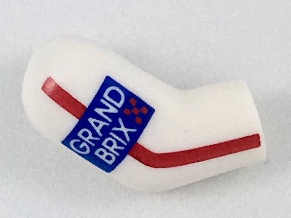 Lego Arm, Right with Red Stripe and 'GRAND BRIX' Pattern / White
