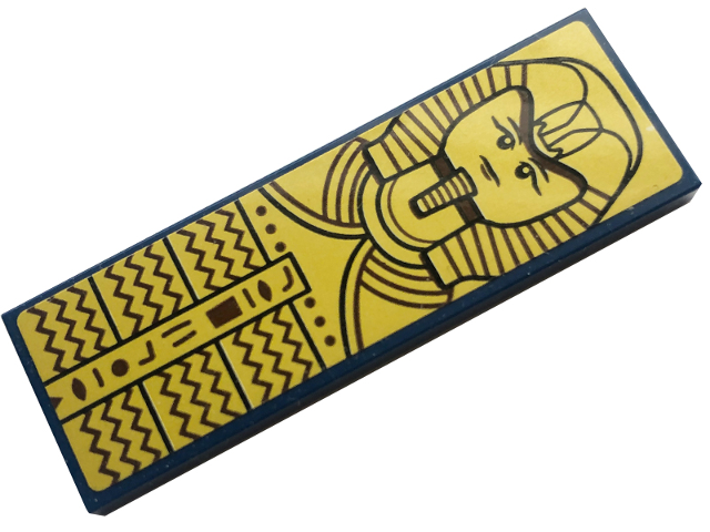 Lego Tile 2 x 6 with Dark Brown Mummy, Hieroglyphs and Zigzag Lines on Gold Background Pattern (Sticker) - Set 77013