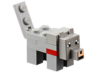 Lego Minecraft Wolf, Tamed (Red Plate 1 x 2, Light Nougat Muzzle) - Brick Built