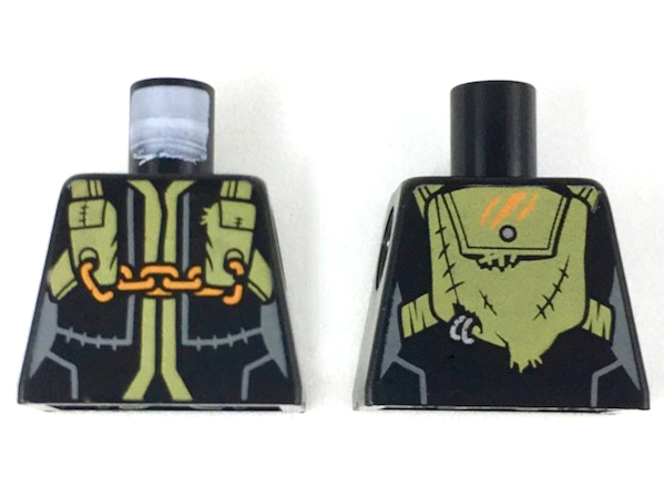 Lego Torso Ninjago Olive Green Straps and Orange Chains Front, Olive Green Backpack Back Pattern / Black