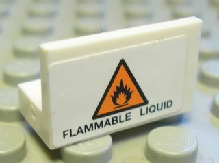 Lego Panel 1 x 2 x 1 with 'FLAMMABLE LIQUID' and Orange Warning Triangle Pattern (Sticker) - Set 8147 / White