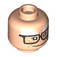 Lego Minifig Head Carl Fredricksen, Thick White Eyebrows, Wrinkles, Black Glasses, Smile/Frown print / Light Nougat