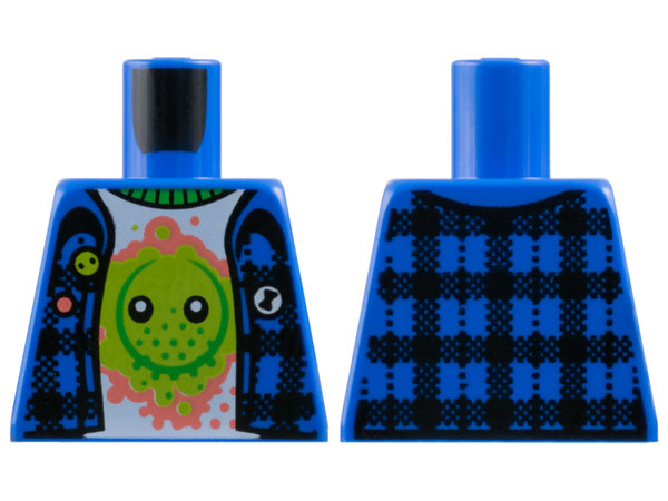 Lego Torso Flannel Vest over White Shirt with Lime Z-Blob on Coral Splotch, Bright Green Collar Pattern / Blue