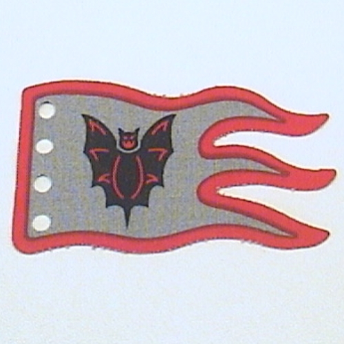 Lego Flag 8 x 5 Wave with Red Border and Bat Print / Light Gray