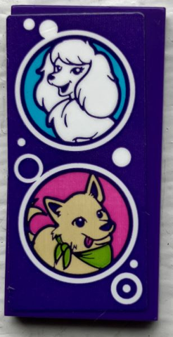 Lego Tile 2 x 4 with 2 Dogs in White Circles with Dots Pattern (Sticker) - Set 41691
