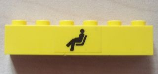 Lego Brick 1 x 6 with Black Train Waiting Room Pattern (Sticker) - Set 4554 / Yellow