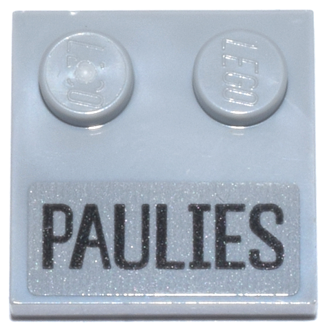 Lego Tile, Modified 2 x 2 with Studs on Edge with Black 'PAULIES' Pattern (Sticker) - Set 76271