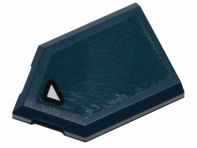 Lego Tile, Modified 2 x 3 Pentagonal with Black Contoured White Triangle on Dark Blue Background Pattern (Sticker) - Set 70826 / Dark Blue