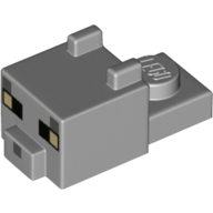 Lego Animal Body Part, Cat Head 1 x 2 with Cube with Ears, Nose and Pixelated Face with Tan Eyes and Dark Bluish Grey Nose Print (Cat) / Light Bluish Gray