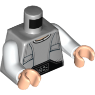 Lego Torso Jacket, Black Control Panel on Belt Print, White Arms, Light Nougat Hands / Light Bluish Gray