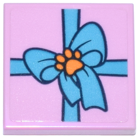 Lego Tile 2 x 2 with Present, Medium Azure Bow and Orange Paw Tag Pattern (Sticker) - Set 42666