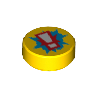 Lego Tile Round 1 x 1 with Exclamation Mark on Blue Cloud Print