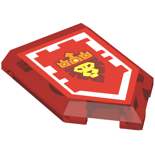 Lego Tile Special 2 x 3 Pentagonal with Nexo Power Shield Print - Glory of Knighton / Trans-Red