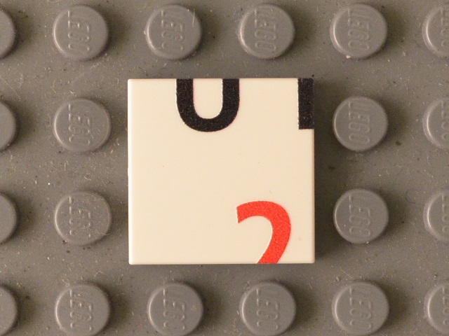 Lego Tile 2 x 2 with Black 'UT' Lower Half and Red '2' Upper Half Pattern / White