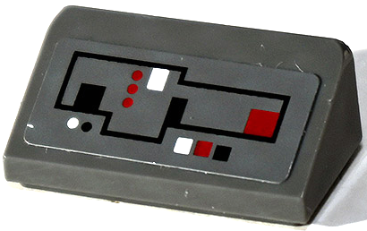 Lego Slope 30 1 x 2 x 2/3 with Control Panel with Black, Red and White Circuitry with Lines, Dots and Squares Pattern (Sticker) - Set 75025