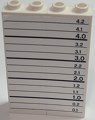 Lego Stickered Assembly 4 x 1 x 5 with Black Lines and '0.1 - 4.2' Height Measurement Chart Pattern (Sticker) - Set 7237