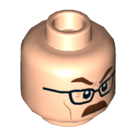 Lego Minifig Head Commissioner James Gordon, Glasses, Reddish Brown Eyebrows, Mustache, Angry / Light Nougat