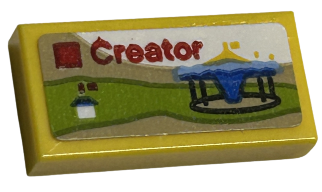 Lego Tile 1 x 2 with LEGO Creator Set Box Art, Carousel Pattern (Sticker) - Sets 40528 / 40574 / Yellow