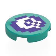 Lego Tile Round 2 x 2 with White/Dark Purple Pixelated Skull Print / Dark Turquoise