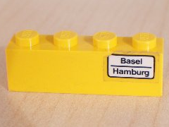 Lego Brick 1 x 4 with 'Basel - Hamburg' Pattern (Sticker) - Set 7710/7818 / Yellow