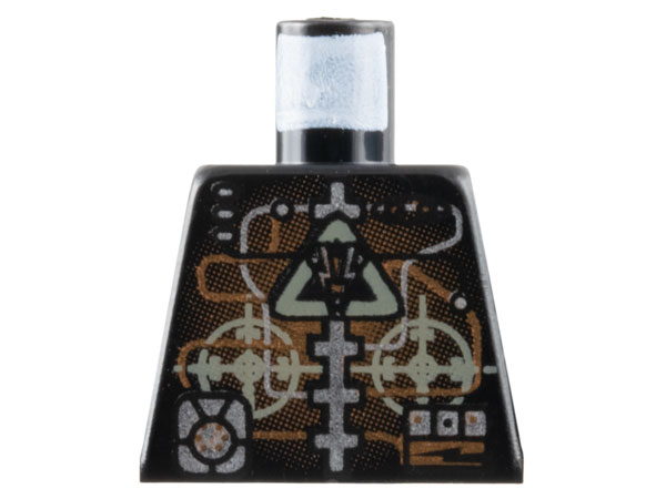 Lego Torso Space Insectoids Droid Dark Gray Triangle Logo and Circles, Silver and Copper Circuitry Pattern / Black