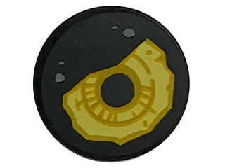 Lego Tile, Round 2 x 2 with Bottom Stud Holder with Yellow Eye with Detailed Iris, Black Pupil and Eyelid with Dark Bluish Gray Spots Pattern