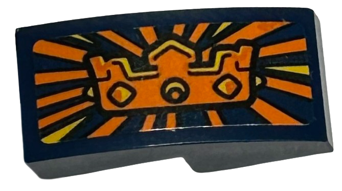 Lego Slope, Curved 2 x 1 x 2/3 with Orange and Yellow Crown and Stripes Pattern (Sticker) - Set 40569 / Dark Blue