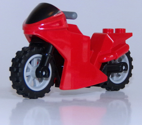 Lego Motorcycle Sport Bike with Black Windshield Pattern, Black Frame, Light Bluish Gray Wheels and Dark Bluish Gray Handlebars