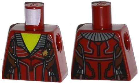 Lego Torso Female Jacket Open Collar with Silver Buttons and Gold Badge, Lime Chest Pattern / Dark Red