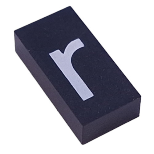 Lego Modulex Tile 2 x 4 with White 'r' Print, without Internal Supports