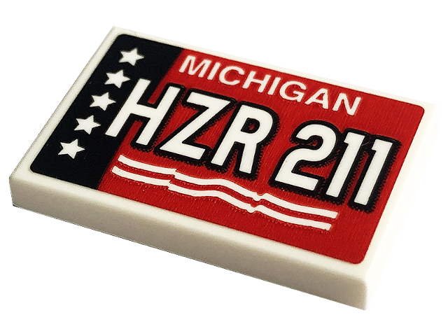 Lego Tile 2 x 3 with License Plate 'HZR 211', 'MICHIGAN' and Stars Pattern (Sticker) - Set 42126 / White