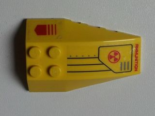Lego Wedge 6 x 4 Triple Curved with Red Arrow, Radioactivity Warning and 'AMMUNITION' Pattern (Stickers) - Set 7712 / Yellow