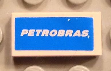Lego Tile 1 x 2 with White 'PETROBRAS' Pattern (Sticker) - Set 8374 / White