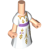 Lego Microdoll Body Long Dress White with Gold Decorations, Lavender Band, Light Nougat Hands