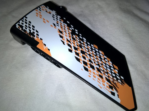 Lego Technic, Panel Fairing #17 Large Smooth, Side A with White and Orange Rhombuses Pattern (Sticker) - Set 9398