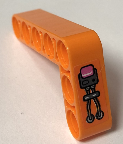 Lego Technic, Liftarm, Modified Bent Thick L-Shape 3 x 5 with Wires and Dark Pink Light Pattern Model Left Side (Sticker) - Set 42140 / Orange