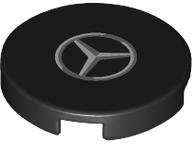 Lego Tile, Round 2 x 2 with Bottom Stud Holder with Silver and Dark Silver Mercedes-Benz Logo Pattern
