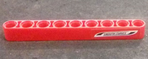 Lego Technic, Liftarm Thick 1 x 9 with 'SMOOTH CURVES' Pattern Model Left Side (Sticker) - Set 42000 / Red