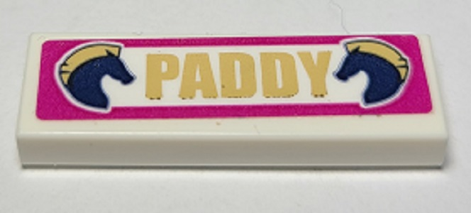 Lego Tile 1 x 3 with 'PADDY' and 2 Dark Blue Horses Pattern (Sticker) - Set 41367