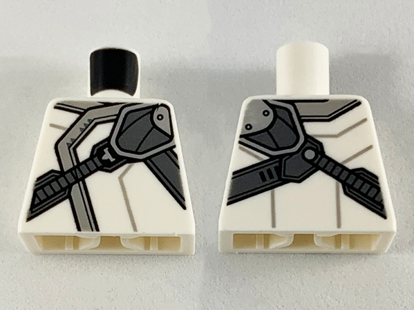 Lego Torso Ninjago Robe with Light Bluish Gray Hem and Pearl Dark Gray Shoulder Harness Pattern / White